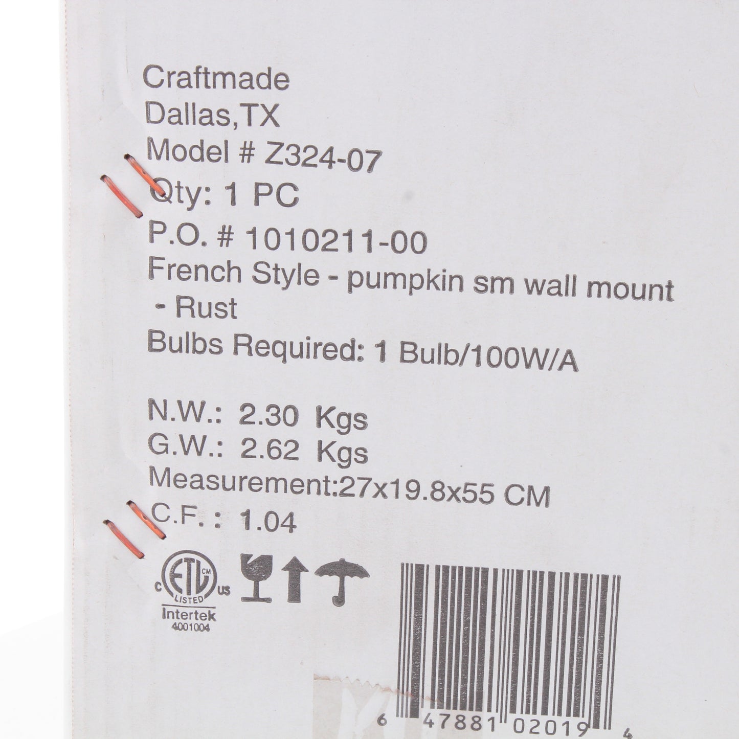Craftmade Z324-RT Rust French Style 22" 1 Light Outdoor Wall Sconce
