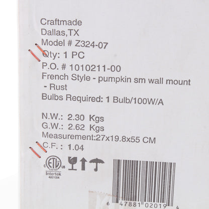 Craftmade Z324-RT Rust French Style 22" 1 Light Outdoor Wall Sconce