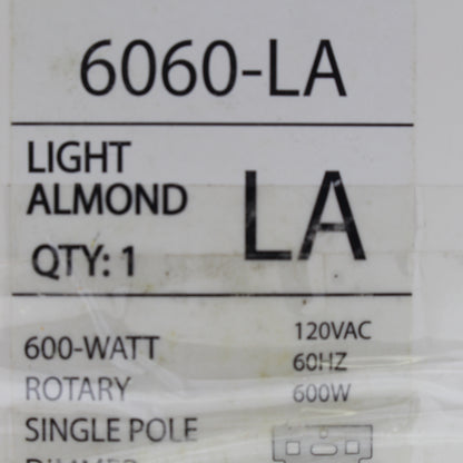 Cheetah 6060-LA 120VAC Light Almond 600-Watt Rotary Single-Pole Dimmer