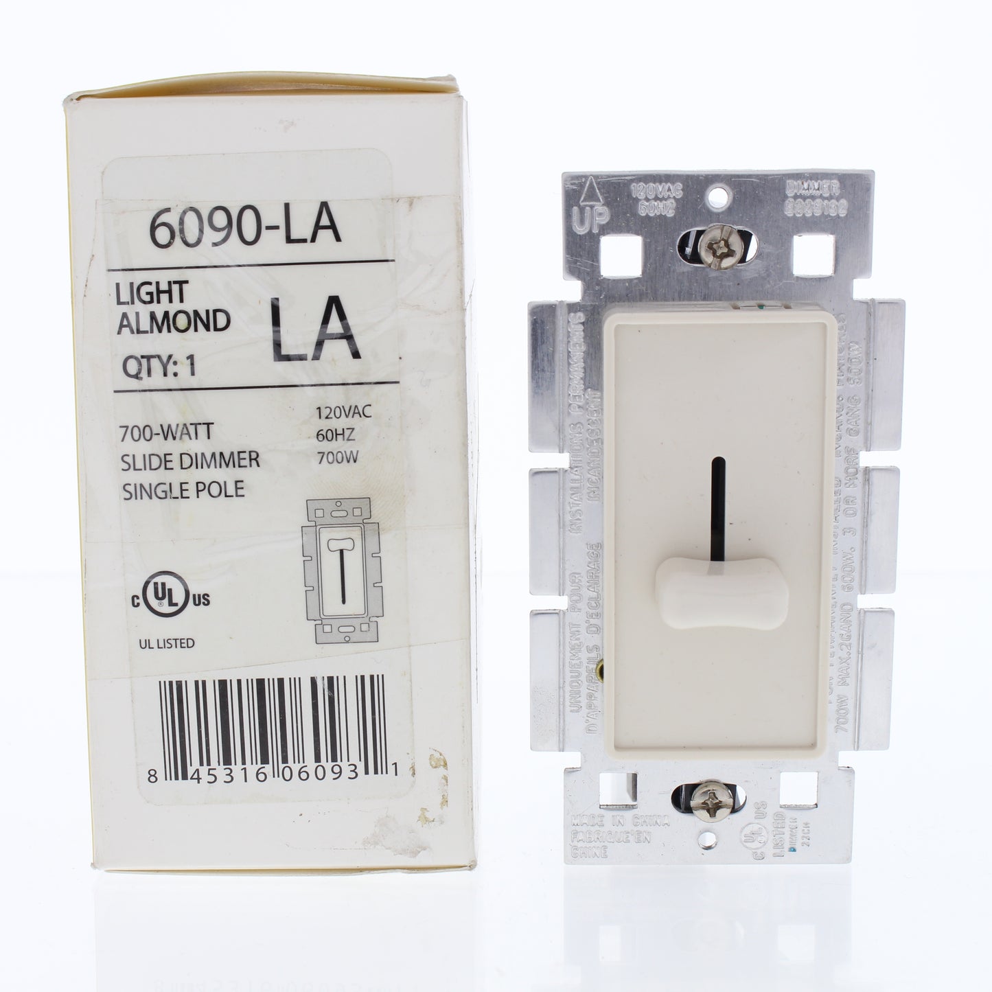60HZ Light Almond Cheetah 6090-LA 700-Watt Slide Dimmer Single Pole 120VAC