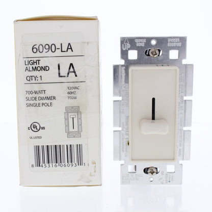 60HZ Light Almond Cheetah 6090-LA 700-Watt Slide Dimmer Single Pole 120VAC