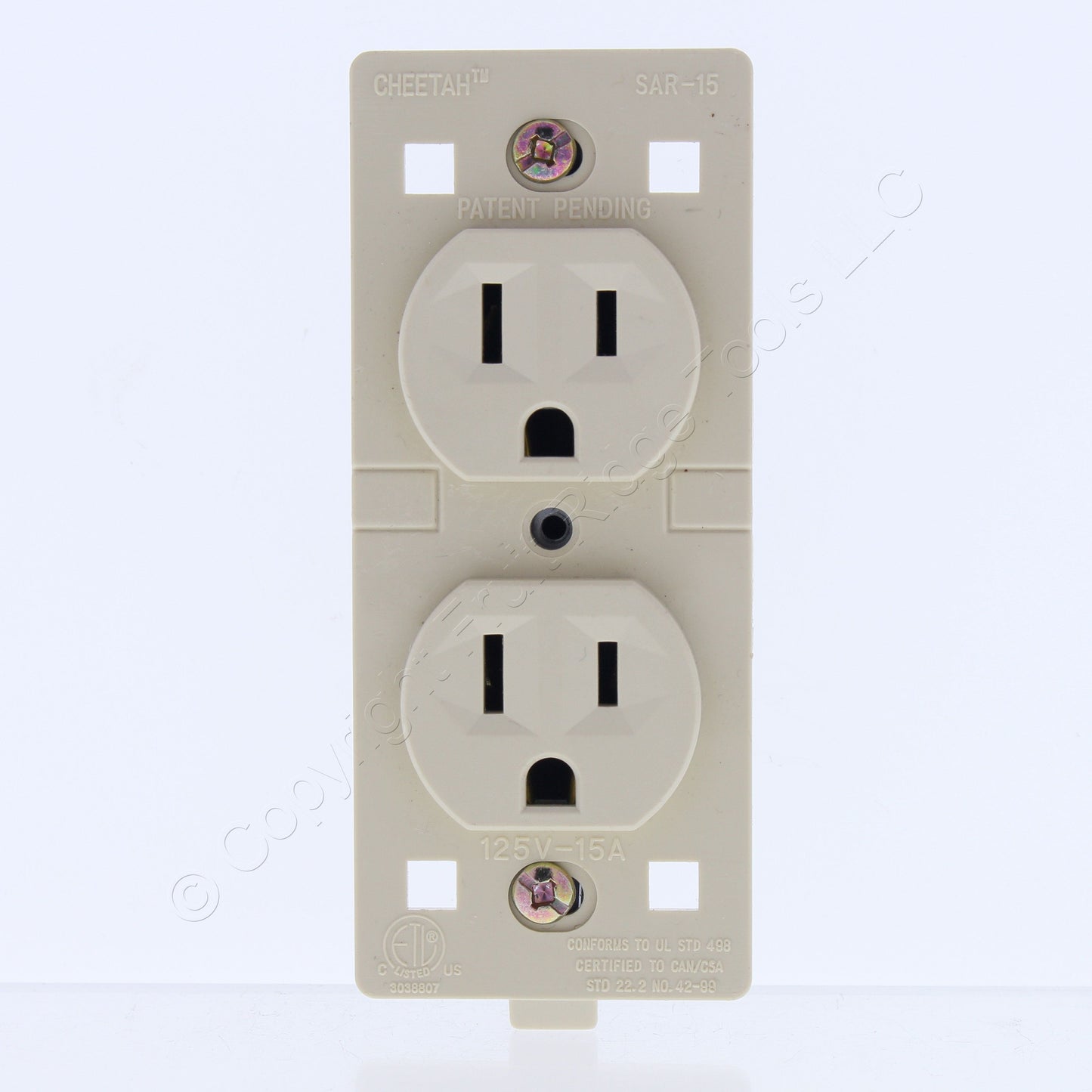 Cheetah 7000-C0I Ivory Outlet Duplex Straight Blade Receptacle 15A 125V