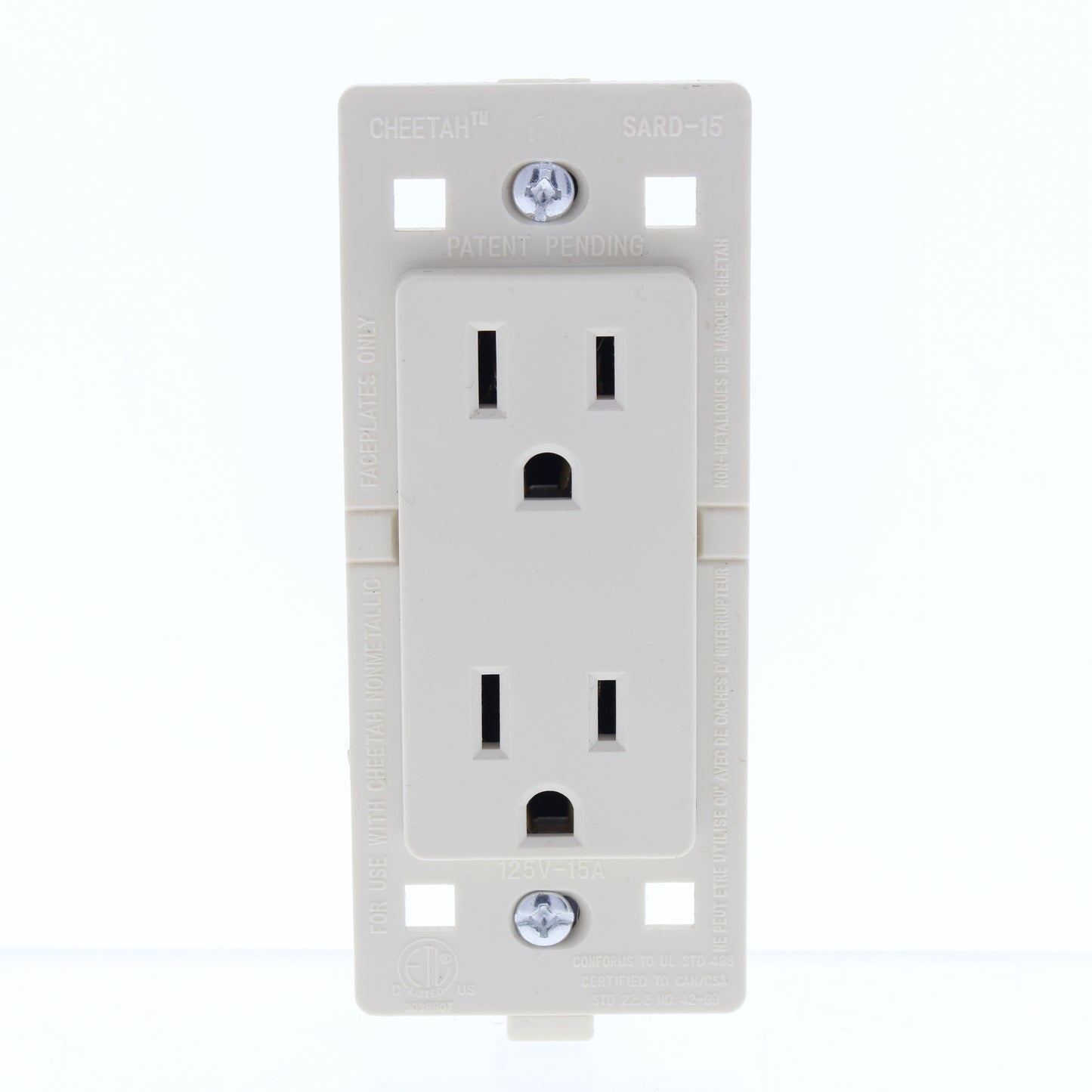 Cheetah 7020-CT Snap-In White Outlet Receptacle 15A 125V
