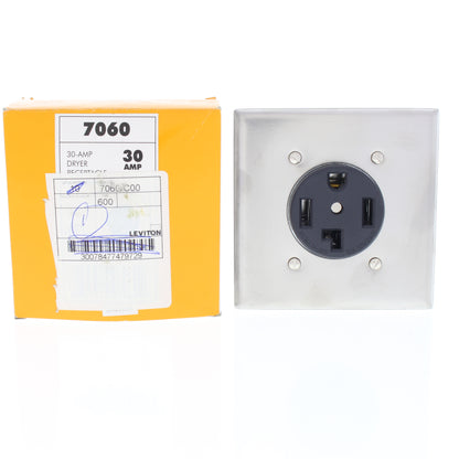 Cheetah Black 30AMP Dryer Outlet Receptacle with Stainless Steel Wallplate 7060
