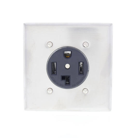 Cheetah Black 30AMP Dryer Outlet Receptacle with Stainless Steel Wallplate 7060