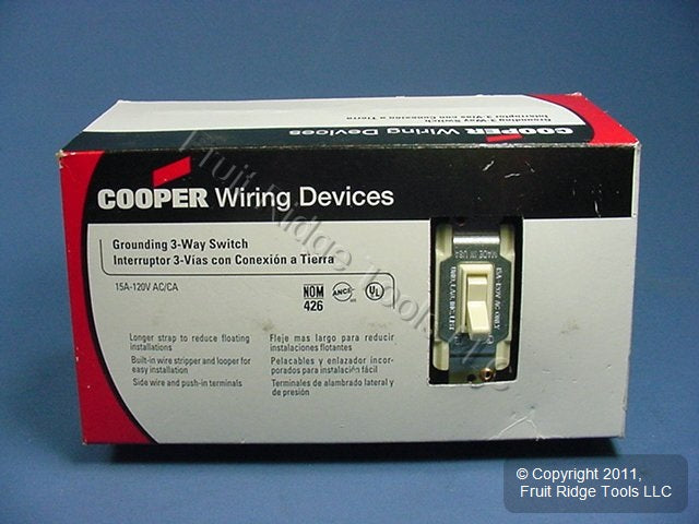 Cooper 1303-7A Almond Residential Toggle Light Switches 3-Way 15A 120V 10-Pack