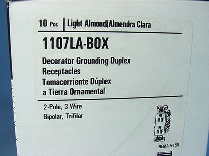 10 Cooper Light Almond Decorator Receptacles Duplex Outlet 5-15R 15A 125V 1107LA