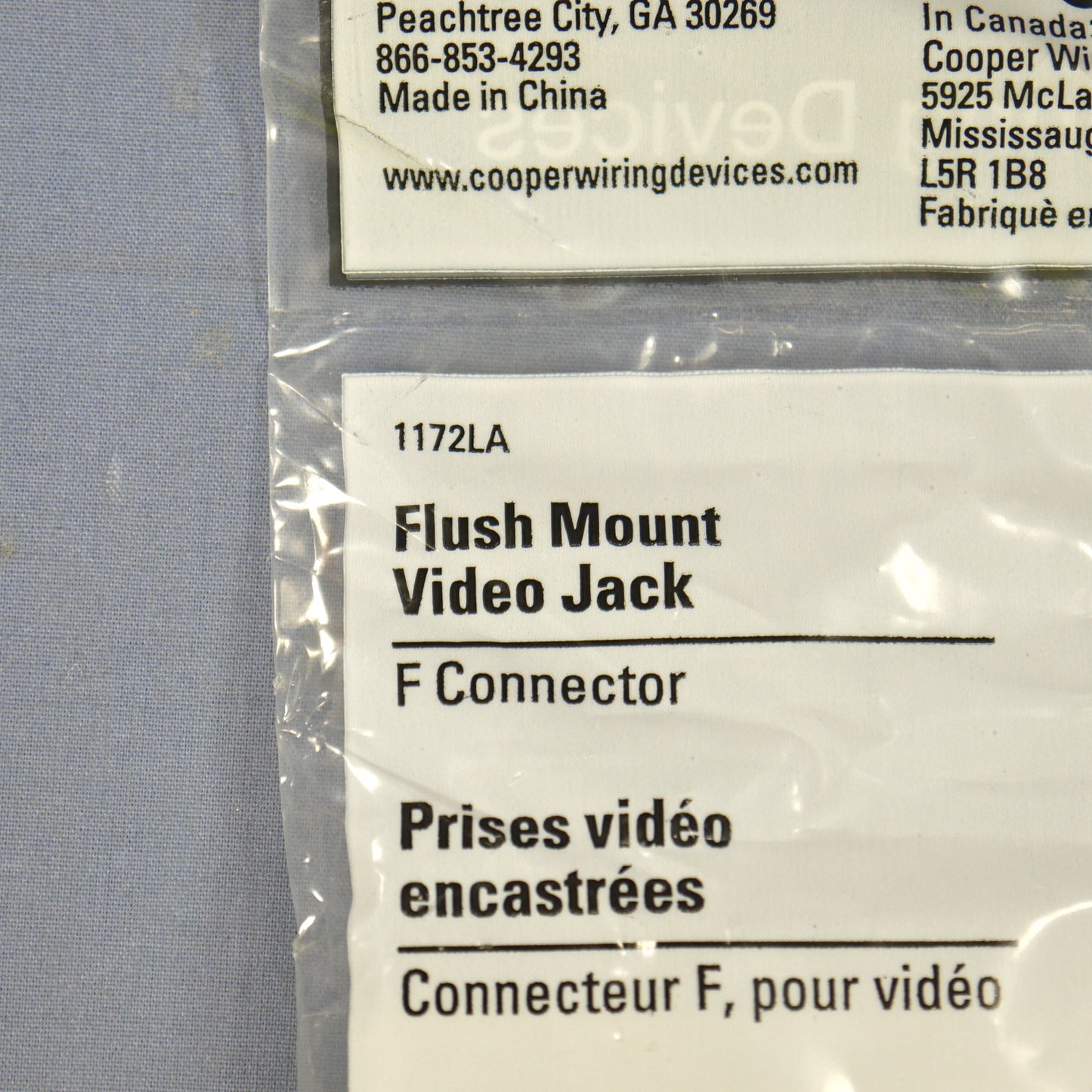Cooper Light Almond Coaxial Cable Wall Plate Video Jack F-Type CATV 1172LA