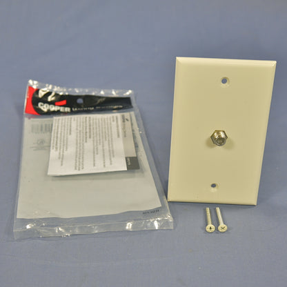 Cooper Light Almond Coaxial Cable Wall Plate Video Jack F-Type CATV 1172LA