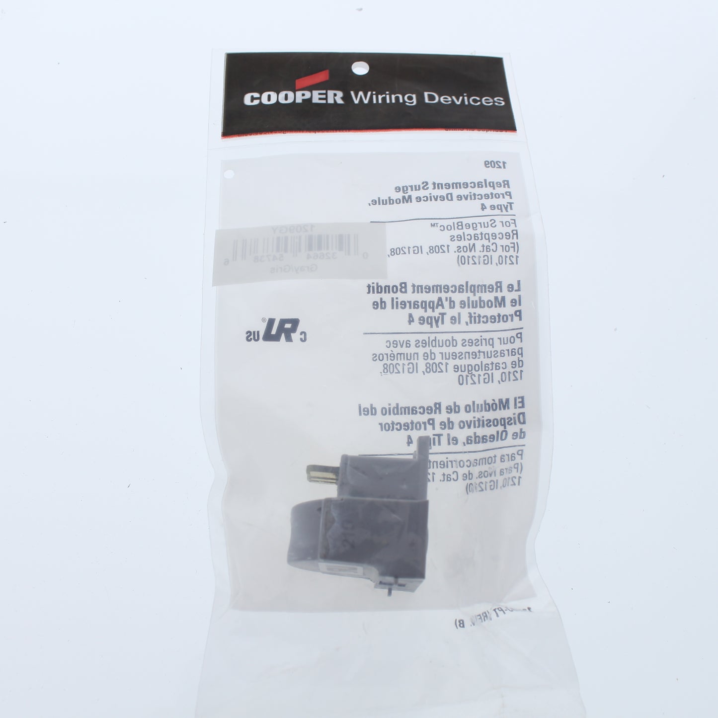 Cooper Gray TVSS SurgeBloc Module G Replacement Surge Receptacle Outlet 1209GY