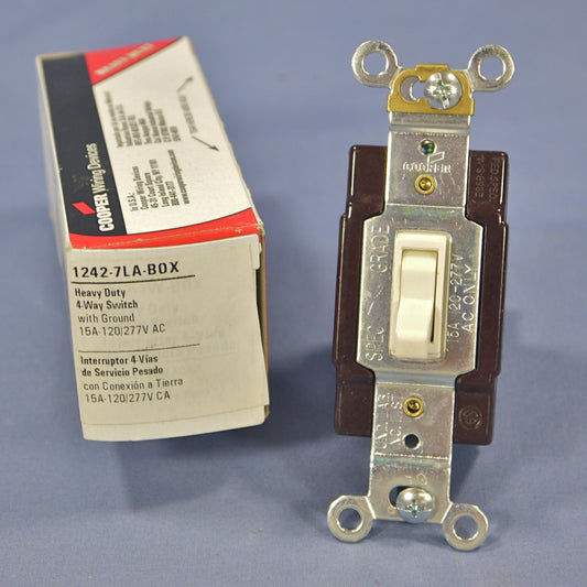 Cooper Wiring 1242-7LA Lt Almond 4-WAY Toggle Wall Light Switch 15A 120/277V Box