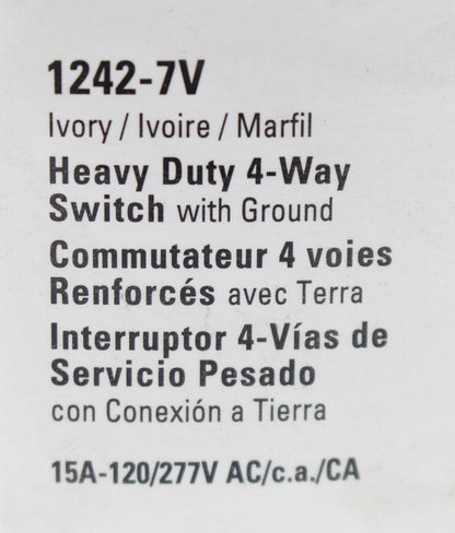 Cooper Ivory 4-Way Toggle Wall Light Switch 15A 120/277V Commercial 1242-7V