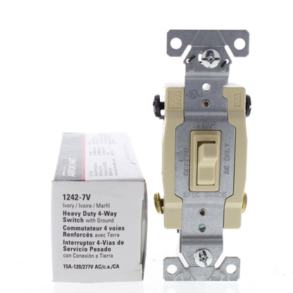 Cooper Ivory 4-Way Toggle Wall Light Switch 15A 120/277V Commercial 1242-7V