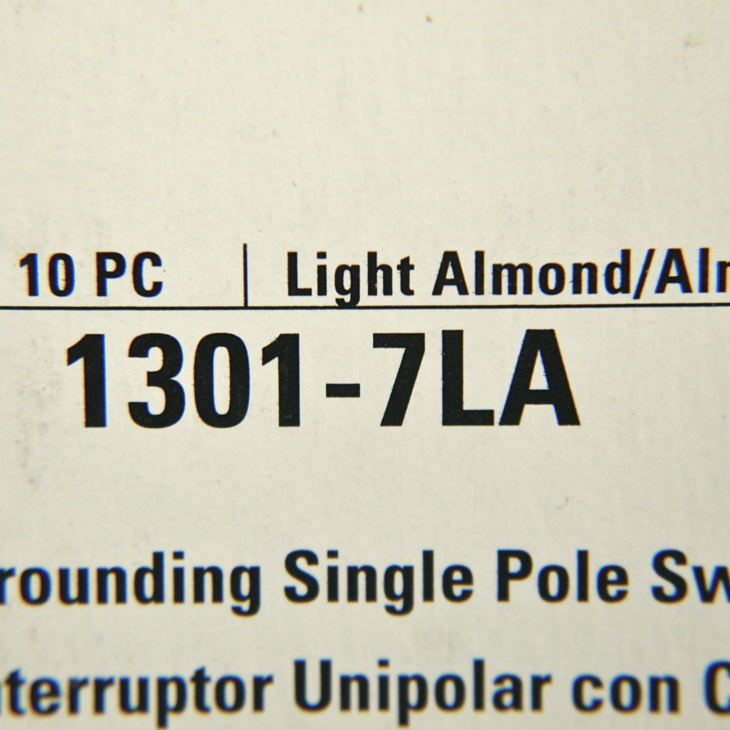 Cooper 1301-7LA Lt Almond Toggle Wall Light Switches Single Pole 15A 10-Pack