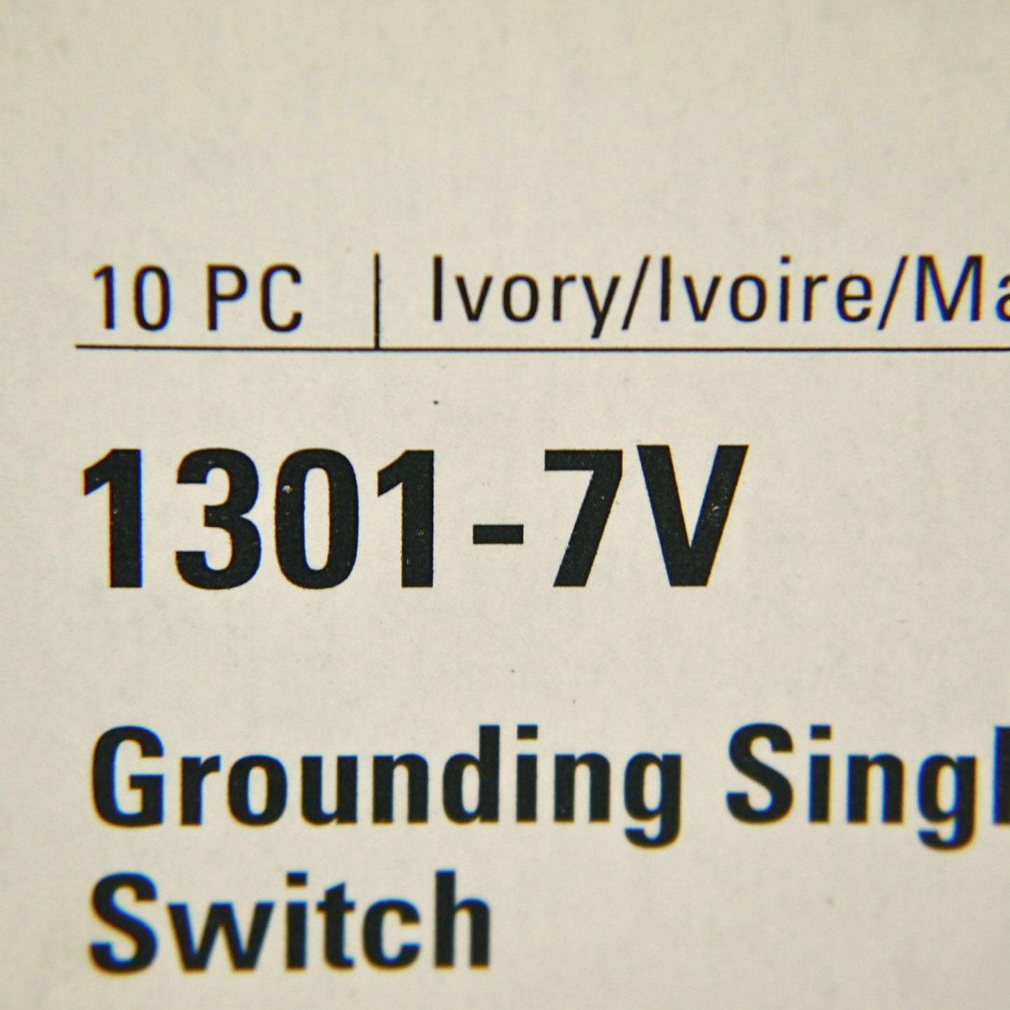 Cooper 1301-7V Ivory Toggle Wall Light Switches Single Pole 15A 120V 10-Pack