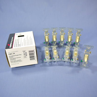 Cooper 1301-7V Ivory Toggle Wall Light Switches Single Pole 15A 120V 10-Pack