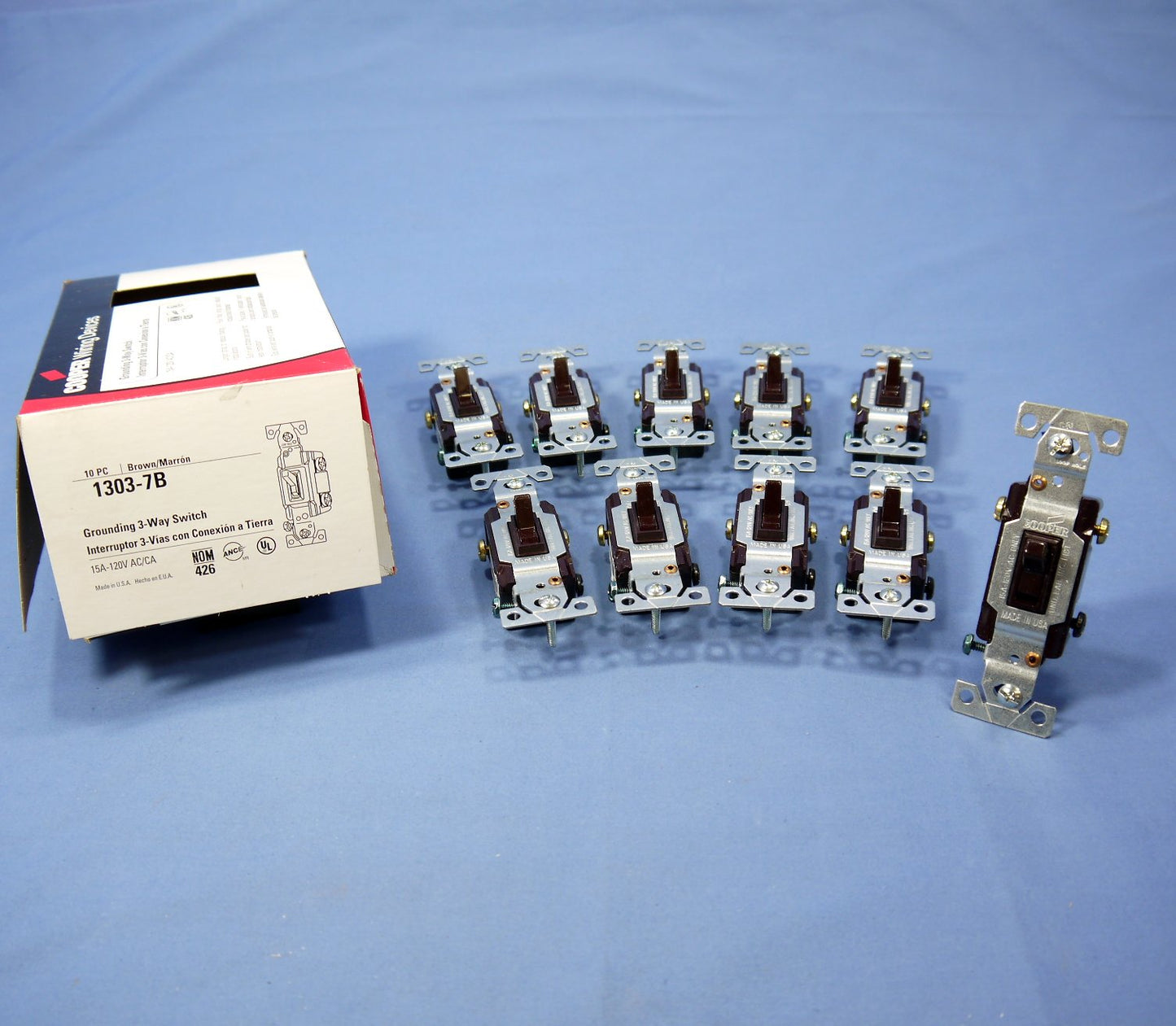 Cooper 1303-7B Brown Toggle Wall Light Switches 3-Way 15A OLD STYLE 10-Pack