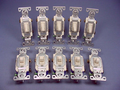 Cooper 1303-7LA Light Almond Toggle Wall Light Switches 3-Way 15A 120V 10-Pack