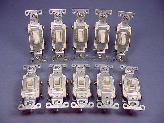 Cooper 1303-7LA Light Almond Toggle Wall Light Switches 3-Way 15A 120V 10-Pack