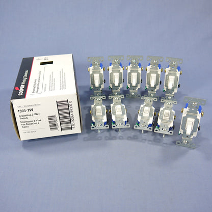 Cooper Wiring 1303-7W White 3-Way Toggle Wall Light Switches 15A 120V 10-pack