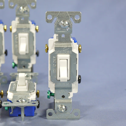 Cooper Wiring 1303-7W White 3-Way Toggle Wall Light Switches 15A 120V 10-pack
