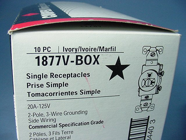 10 Cooper Ivory Commercial Single Outlet Receptacles NEMA 5-20R 20A 125V 1877V
