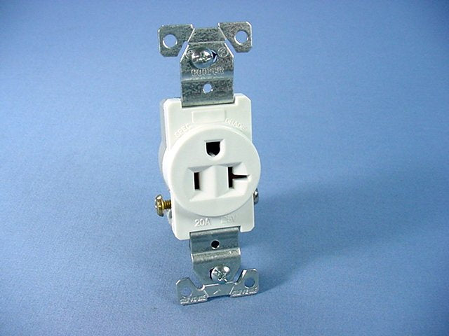 Cooper 1877W White Commercial Grade Single Outlet Receptacle 5-20R 20A 125V