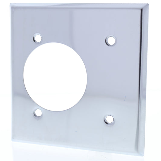 Cooper 192 2-Gang Chrome Off Center 2.1563" Hole Power Receptacle Wallplate