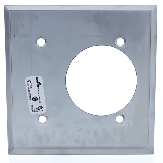 Cooper 192 2-Gang Chrome Off Center 2.1563" Hole Power Receptacle Wallplate