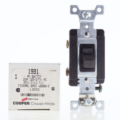 Cooper 1991 Brown Specification Grade Toggle Wall Light Switch 20A 120/277V