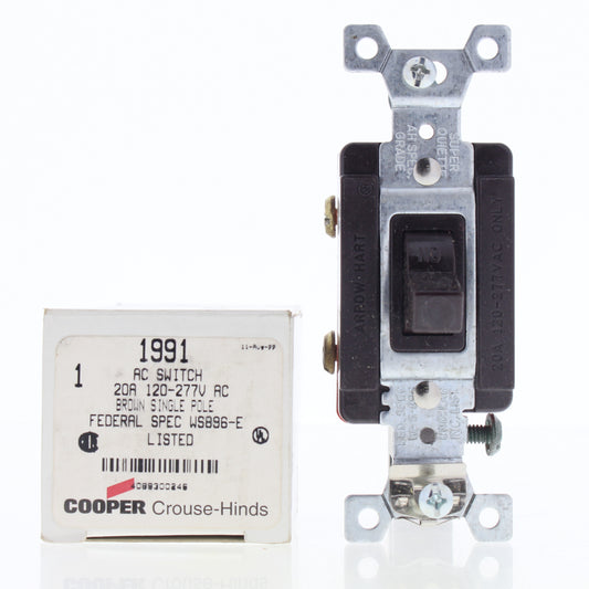 Cooper 1991 Brown Specification Grade Toggle Wall Light Switch 20A 120/277V
