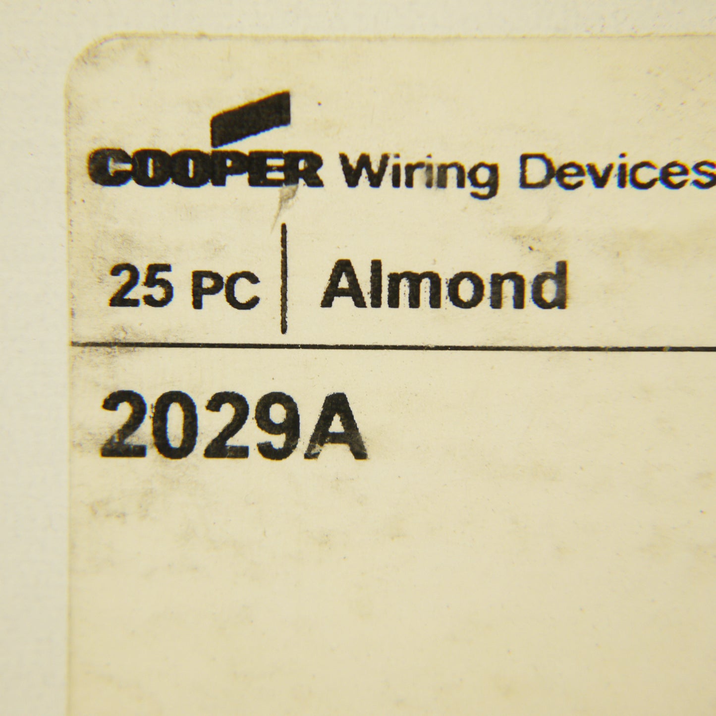 Cooper 2029A Almond 1-Gang Blank Plastic Mid-Size Wallplate Cover Box Mount 25pc