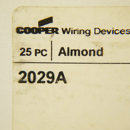 Cooper 2029A Almond 1-Gang Blank Plastic Mid-Size Wallplate Cover Box Mount 25pc