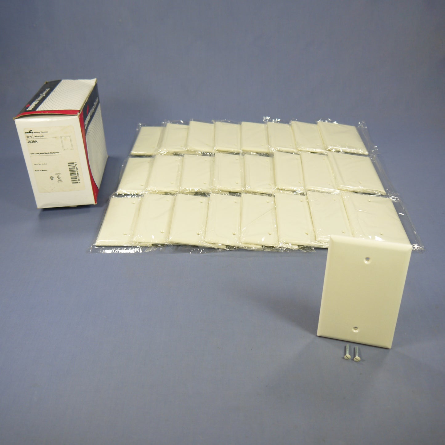 Cooper 2029A Almond 1-Gang Blank Plastic Mid-Size Wallplate Cover Box Mount 25pc
