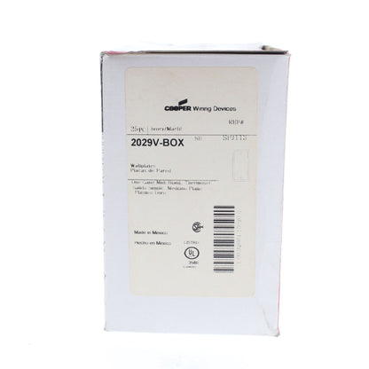Cooper 2029V Ivory 1-Gang Blank Plastic Wallplate Mid-Size Cover Box Mount 25pcs