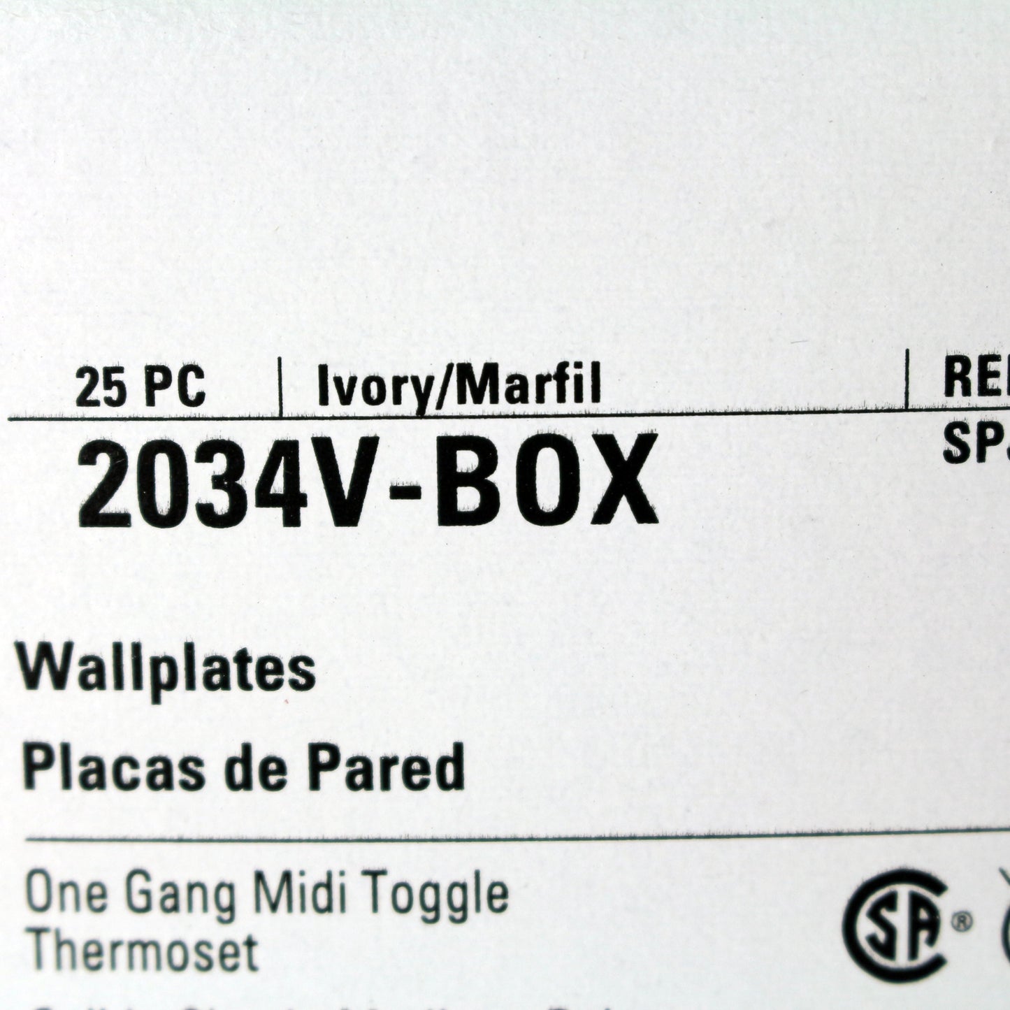 Cooper 2034V Ivory 1-Gang Toggle Switch Mid-Size Cover Thermoset Wallplate 25pcs