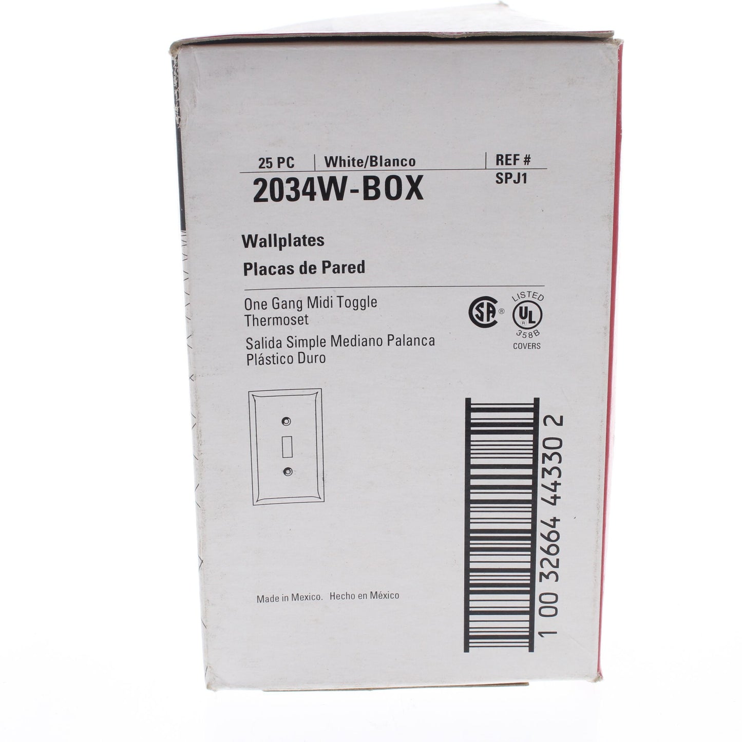 Cooper 2034W White Large Toggle Switch Covers Wallplates Thermoset 25-Pack