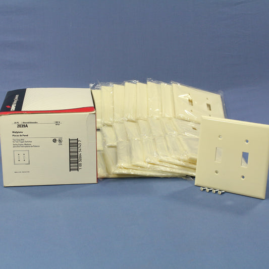 Cooper 2039A Almond Mid-Size 2-Gang Switch Cover Thermoset Wallplates 25-Pack