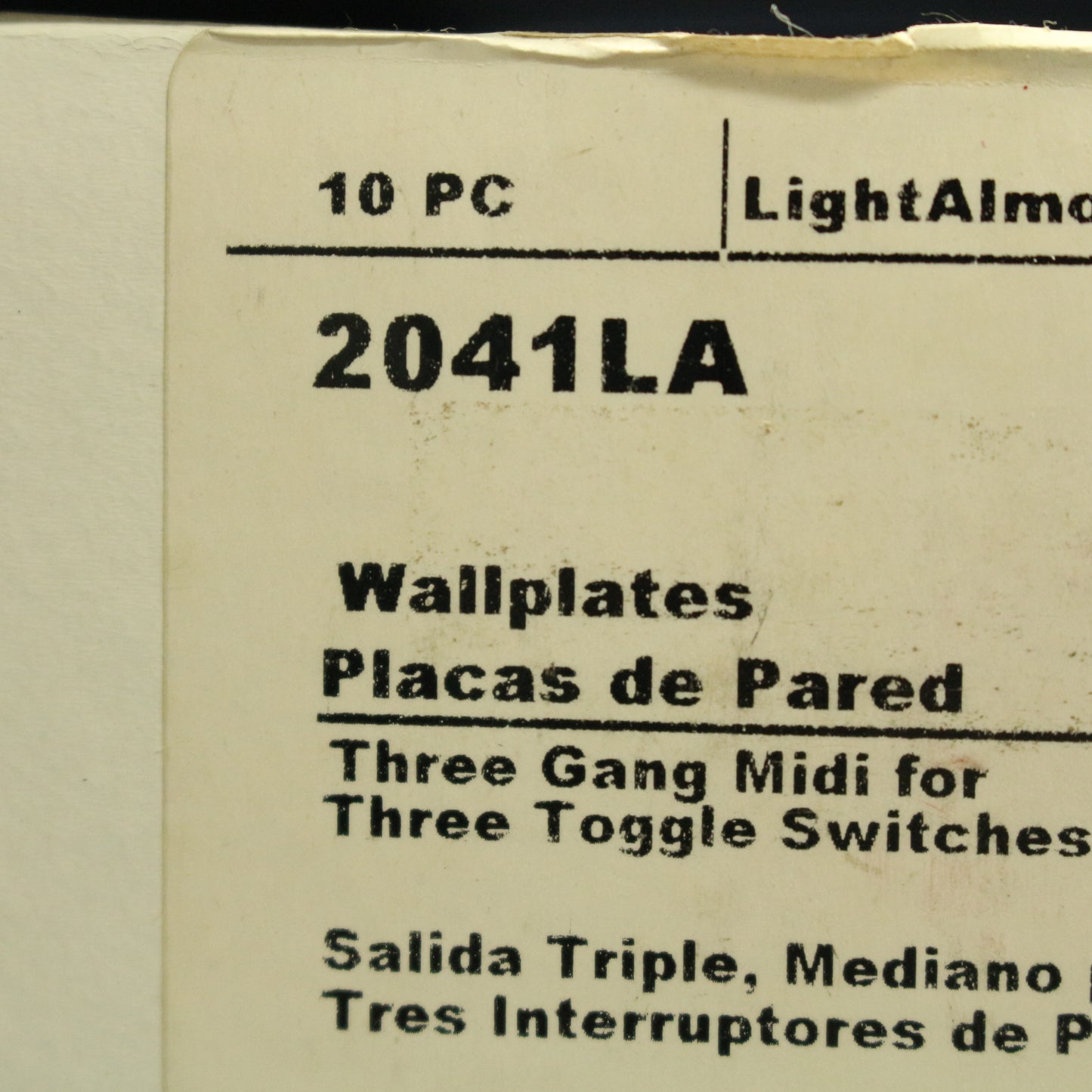 Cooper 2041LA Light Almond 3-Gang Toggle Switch Mid-Size Thermoset Cover 10pcs