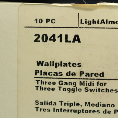 Cooper 2041LA Light Almond 3-Gang Toggle Switch Mid-Size Thermoset Cover 10pcs