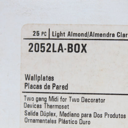 Cooper 2052LA Light Almond 2-Gang Decorator Thermoset GFCI Mid-Size Cover 25pcs