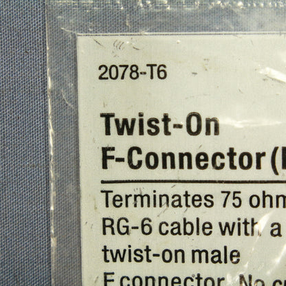 Cooper 2078-T6 Nickel Twist-On Coaxial Cable End Connector Video F-Connector RG6