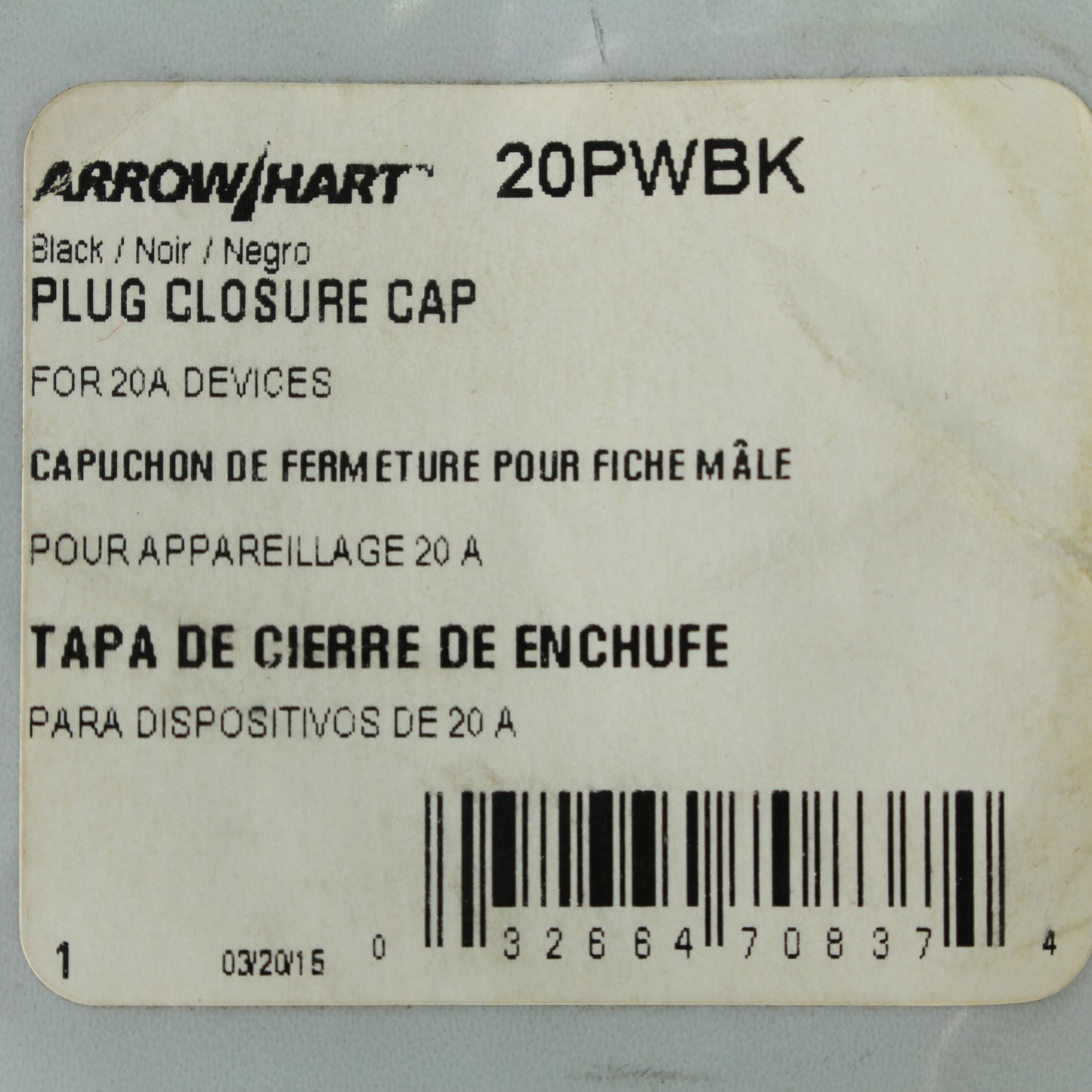 Cooper 20PWBK Black Watertight 20A Locking Plug Closure Cap