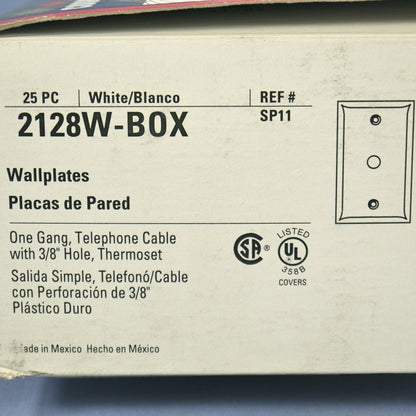 Cooper 2128W White 1-Gang Phone .375" Coax Cable Thermoset Wallplate Cover 25pcs