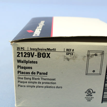 Cooper 2129V Ivory 1-Gang Blank Cover Box Mounted Thermoset Wallplates 25pcs