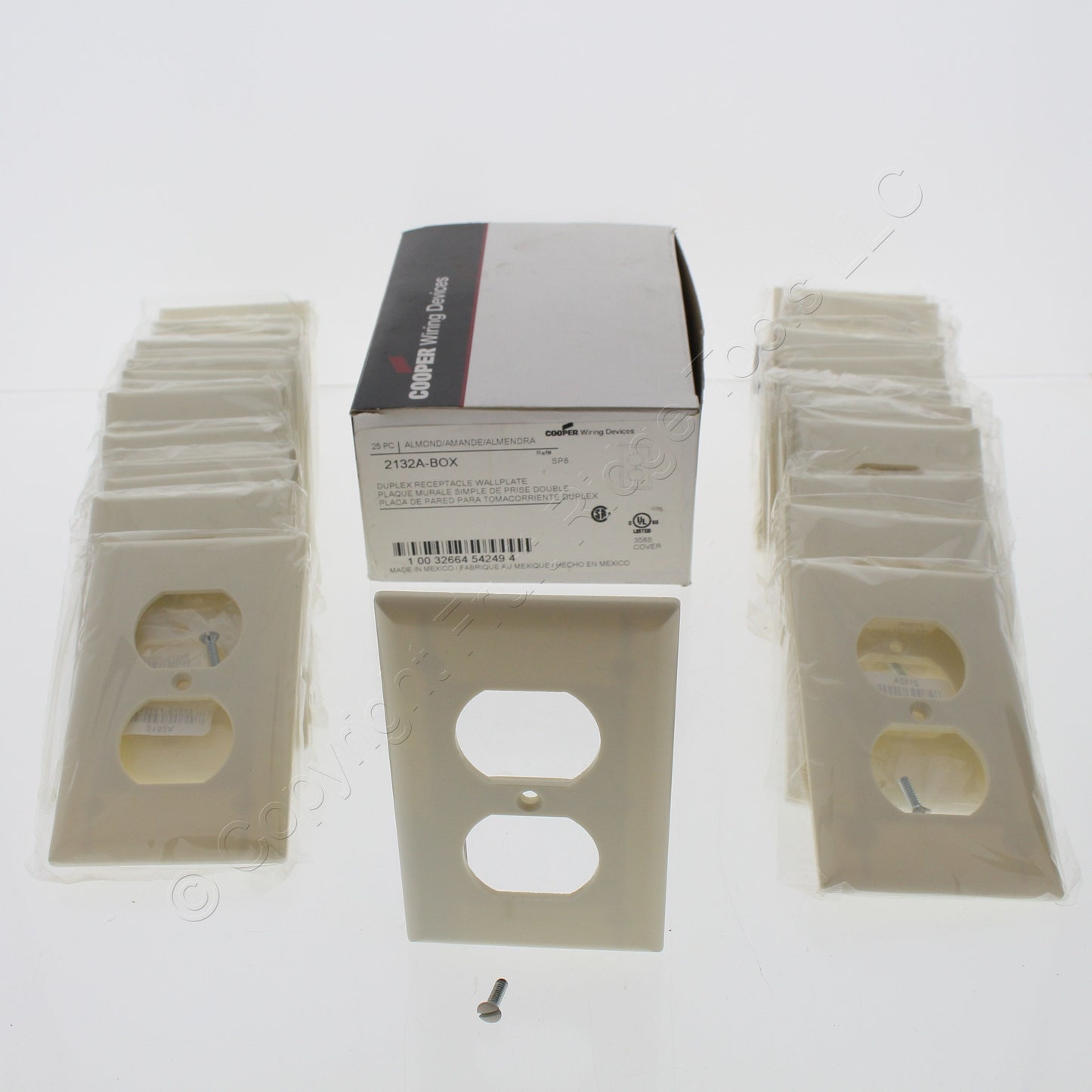 Cooper 2132A Almond 1-Gang Duplex Outlet Receptacle Thermoset Wallplates 25-Pack