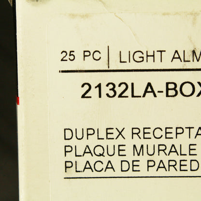 Cooper 2132LA Lt Almond 1-Gang Duplex Outlet Receptacle Thermoset Wallplate 25pc