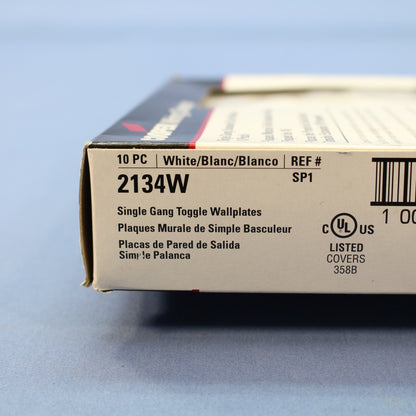 Cooper 2134W White 1-Gang Toggle Switch Plastic Thermoset Wallplate Cover 10pcs