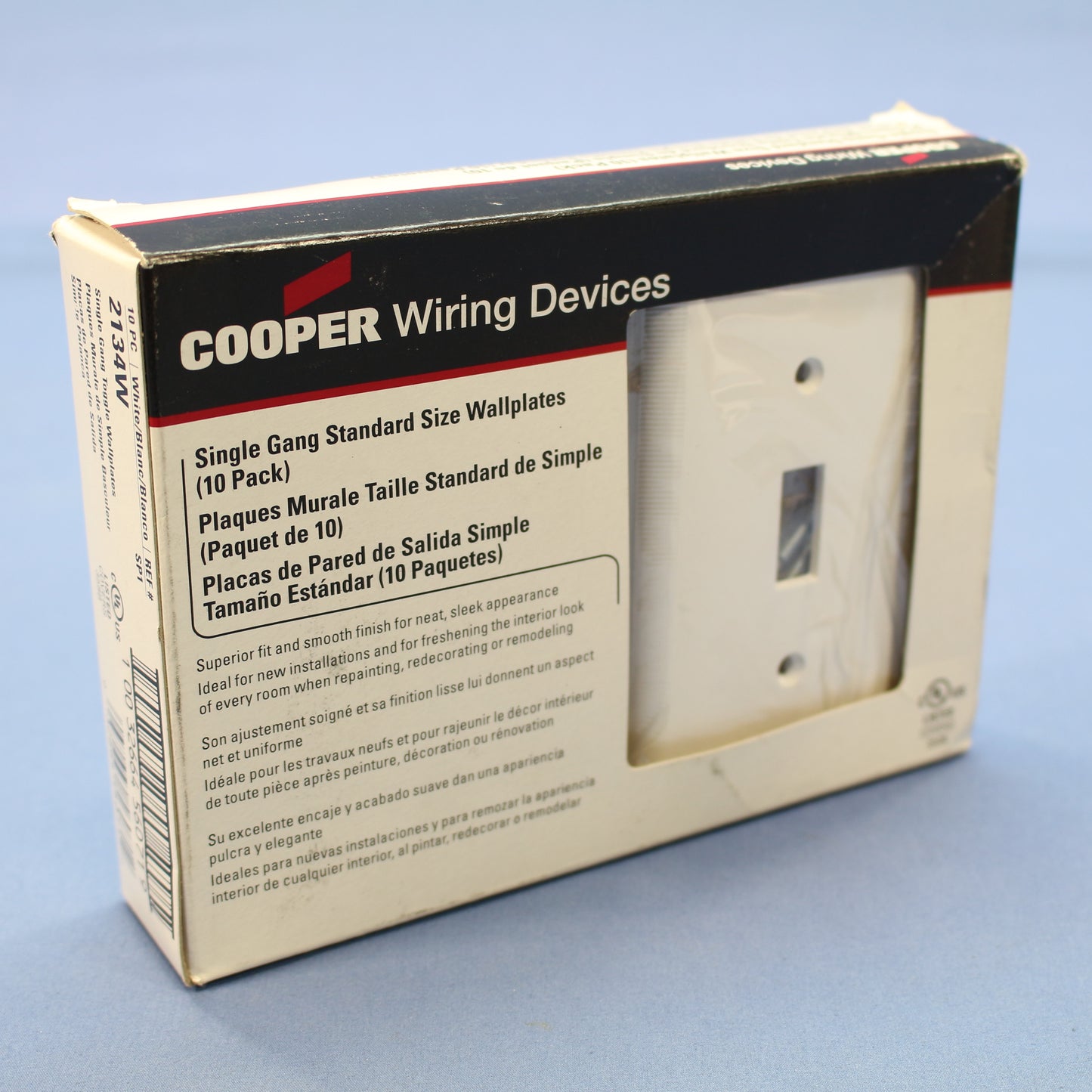 Cooper 2134W White 1-Gang Toggle Switch Plastic Thermoset Wallplate Cover 10pcs