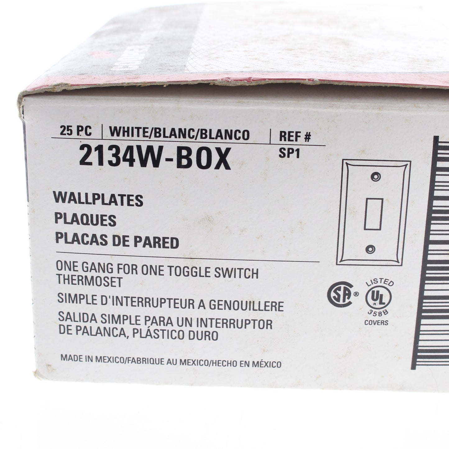 Cooper 2134W White 1-Gang Toggle Switch Thermoset Wallplates Plastic Cover 25pcs